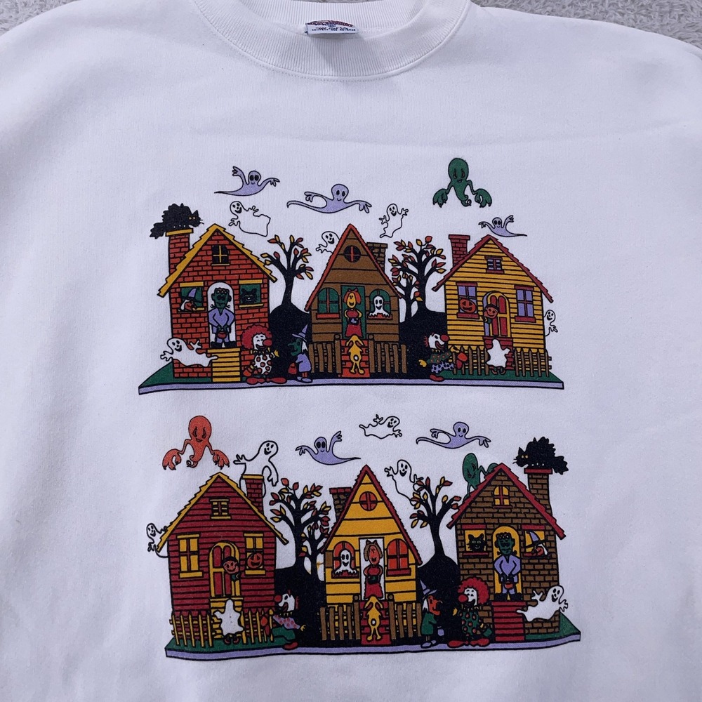 VINTAGE Santee Sweats Sweatshirt Mens Large USA Halloween Ghosts‎ Crewneck 90s